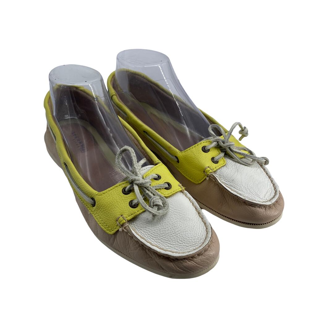 Women's SPERRY Top-Sider 9 Greenish-Yellow Tan Cream Boat Shoes Leather